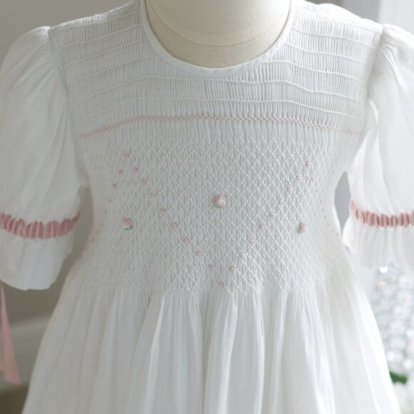 Strasburg Dress Heirloom White Smocked Pink Ribbon Size 4/5 Special Occasion NWT - Picture 3 of 7